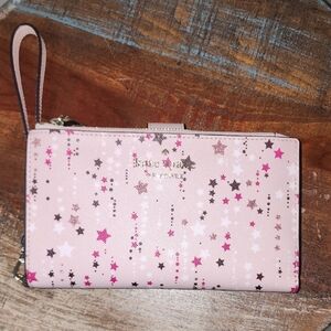 Kate Spade New York Leather Pink Stars Sparkle Wallet Clutch Wristlet